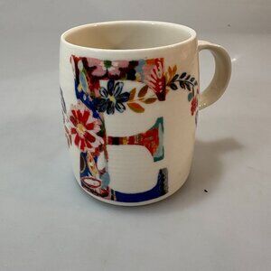 Anthropologie Starla Halfmann Initial E Monogram Floral Mug